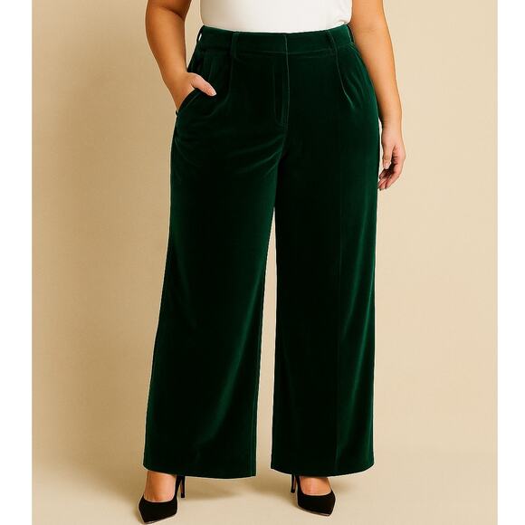 Gibson Latimer Pants - Gibson Latimer NWT Velvet Trousers Emerald Green High Rise Wide Leg 16 Holidays